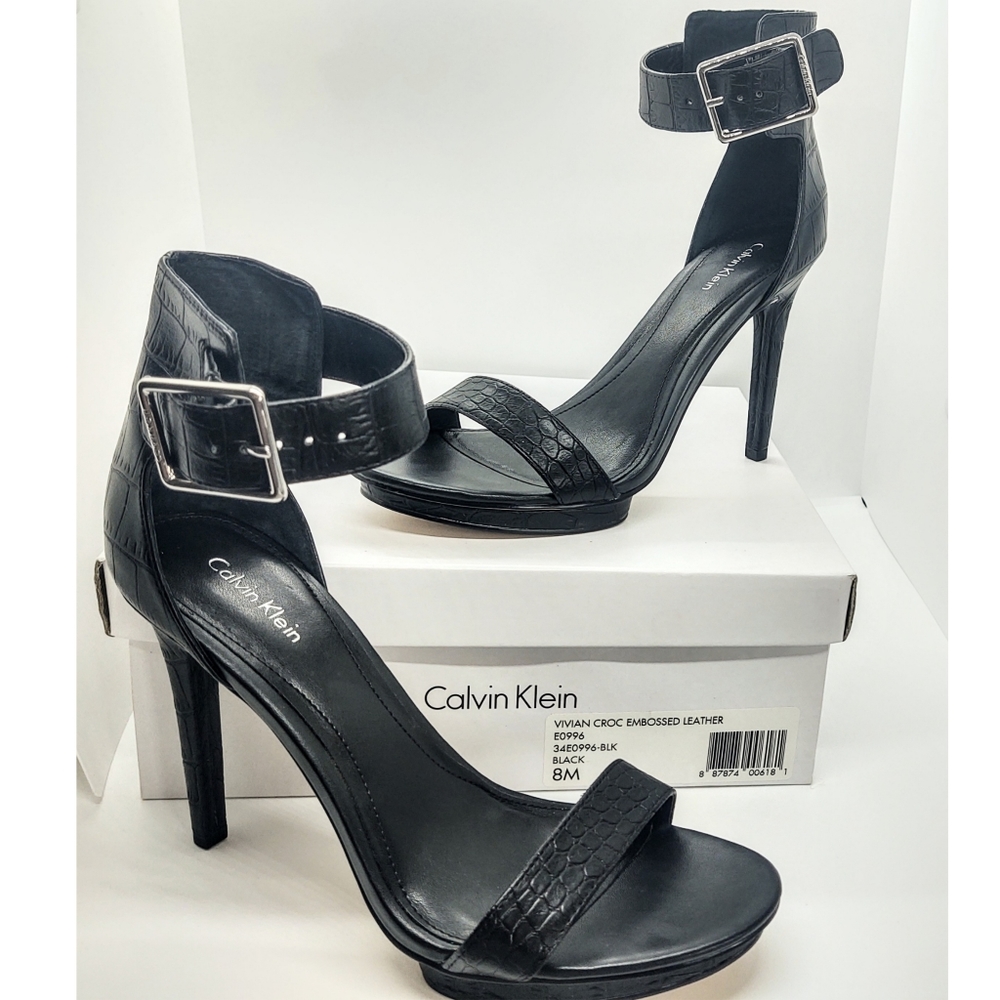 CK Vivian Croc Embossed Leather Black 8M